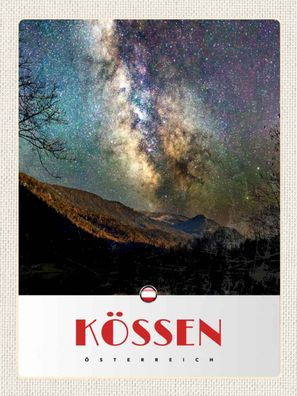 Holzschild 30x40 cm - Kössen Österreich Himmel Sterne Abend