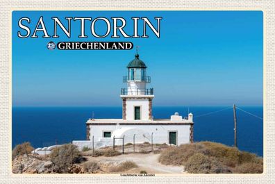 Holzschild 20x30 cm - Santorin Griechenland Leuchtturm Akrotiri