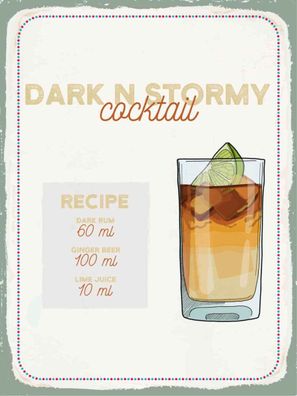 Holzschild 30x40 cm - Dark n Stormy Cocktail Recipe