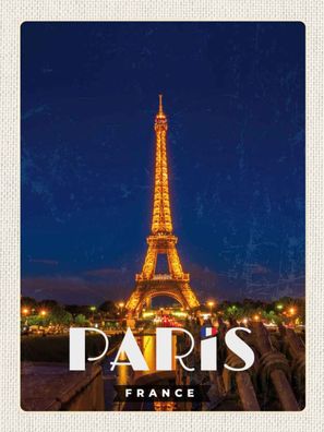 Holzschild 30x40 cm - Paris France Eiffelturm Nacht Lichter