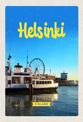 Holzschild 20x30 cm - Helsinki Finnland Schiff Riesenrad