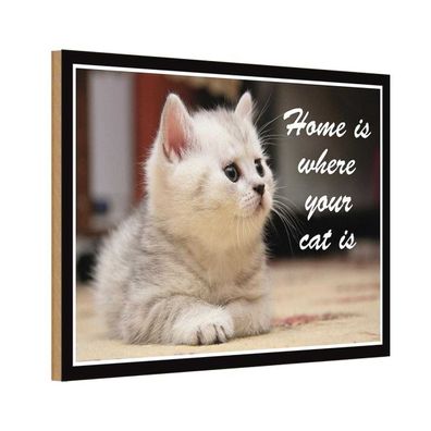 vianmo Holzschild 18x12 cm Tier Katze Home is where your cat