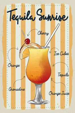 Blechschild 20x30 cm - Tequila Sunrise Cherry Orange