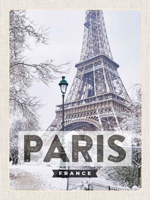 Holzschild 30x40 cm - Paris Frankreich Eiffelturm Schnee