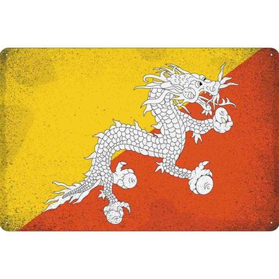 vianmo Blechschild Wandschild 20x30 cm Bhutan Fahne Flagge