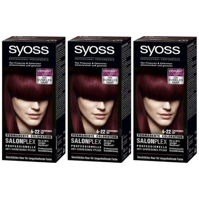 65,59EUR/1l 3 x Syoss Haarfarbe Permanente Coloration Leuchtendes Rot-Violett Nr. 4-2