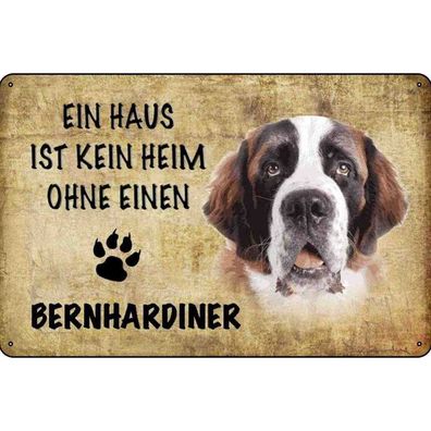 Blechschild Wandschild Metallschild 20x30 cm - Bernhardiner Hund ohne kein Heim