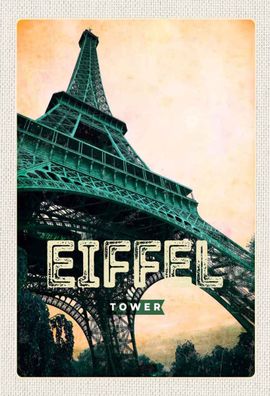 Blechschild 20x30 cm - Eiffel Tower Retro Bild Reiseziel