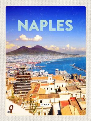 Blechschild 30x40 cm - Retro Naples Italy Neapel Panorama Meer