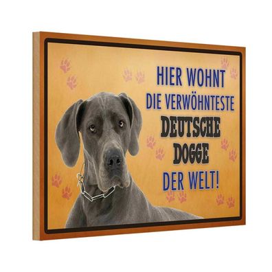 Holzschild 18x12 cm - Hund hier wohnt Deutsche Dogge