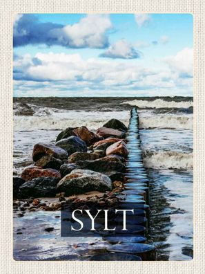 Holzschild 30x40 cm - Sylt Insel Strand Meer Ebbe und Flut