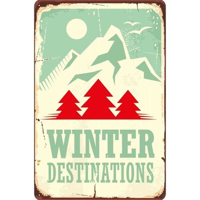 Blechschild 30x40 cm - Ski winter destinations Abenteuer