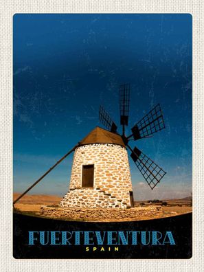 Holzschild 30x40 cm - Fuerteventura Spanien Windrad