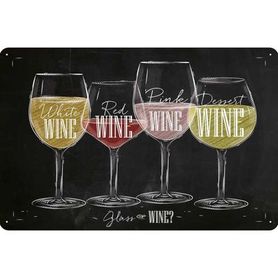 Blechschild 30x40 cm - Glass of wine? red white Alkohol