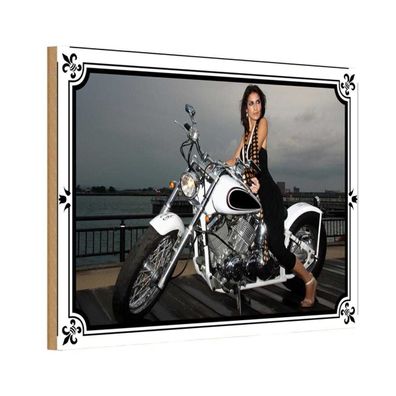 Holzschild 18x12 cm - Motorrad Bike Girl Pinup Frau