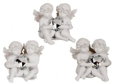 Engelpaar sitzend mit Glitzer Herz in der Hand 3 Stück ca. 6 cm Deko Engel Figur