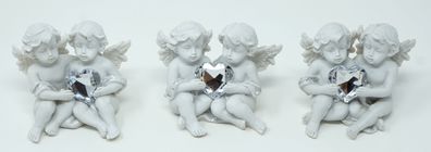 3x sitzendes Engelpaar mit Herz in der Hand Deko Engel Paar Figur Schutzengel