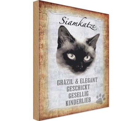 Holzschild 18x12 cm - Siamkatze Katze grazil Geschenk