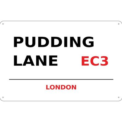 vianmo Blechschild 18x12 cm gewölbt England Pudding Lane EC3 Metall Wanddeko