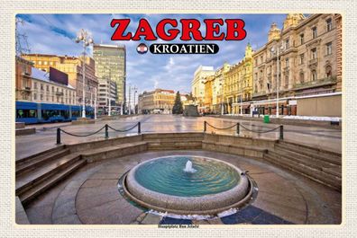 Holzschild 20x30 cm - Zagreb Kroatien Hauptplatz Ban Jelacic