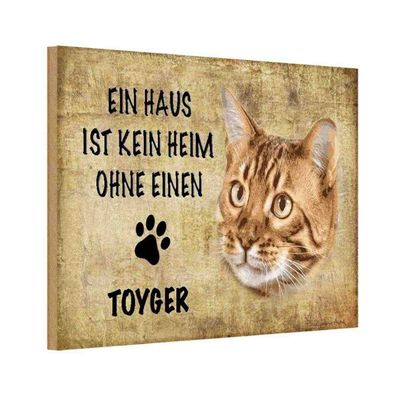 vianmo Holzschild 18x12 cm Tier Toyger Katze ohne kein Heim