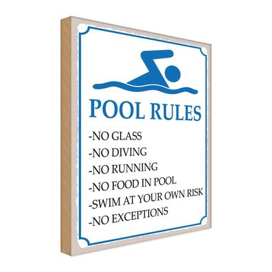 vianmo Holzschild 30x40 cm Warnschild Hinweis Pool Rules No glass no diving