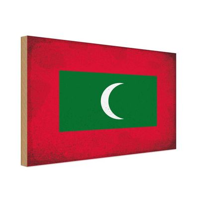 vianmo Holzschild Holzbild 30x40 cm Malediven Fahne Flagge