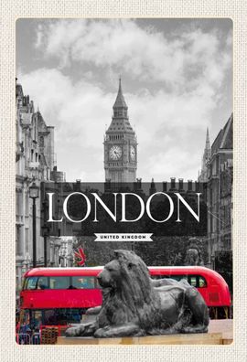 Blechschild 20x30 cm - London England Big-Ben schwarz weiß