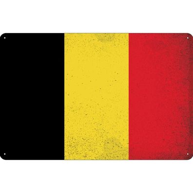 Blechschild Wandschild Metallschild 20x30 cm - Belgien Flag of Belgium Vintage