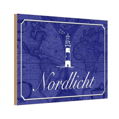 Holzschild 20x30 cm - Nordlicht Meer Leuchtturm Metal