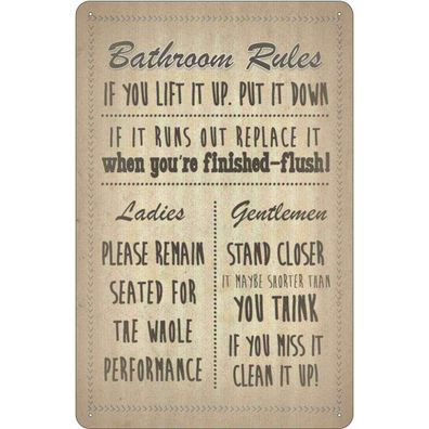 Blechschild 20x30 cm - Bathroom Rules Ladies Gentlemen
