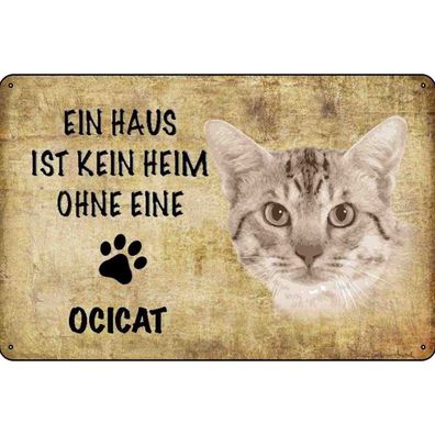 vianmo Blechschild 18x12 cm gewölbt Tier Ocicat Katze ohne kein Heim