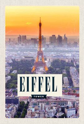 Holzschild 20x30 cm - Eiffel tower Sonnenuntergang Stadt