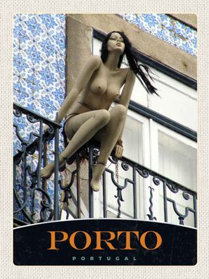 vianmo Blechschild 30x40 cm gewölbt Stadt Porto Portugal Skulptur