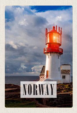 Blechschild 20x30 cm - Norwegen Leuchtturm Gewitter Meer
