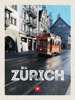 Holzschild 30x40 cm - Zürich Schweiz Jelmoli Straßenbahn