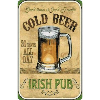 Blechschild 20x30 cm - Bier Irish Pub gold beer good times