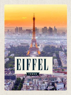 Blechschild 30x40 cm - Eiffel tower Sonnenuntergang Stadt