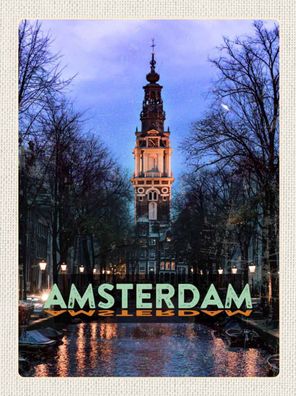 Blechschild 20x30 cm - Amsterdam Reiseziel Munt Tower