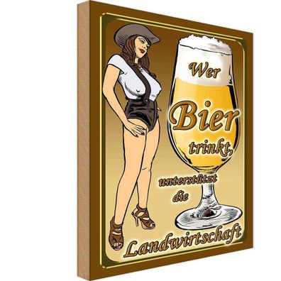 Holzschild 20x30 cm - Pinup wer Bier trinkt unterstützt Land