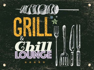 vianmo Holzschild 30x40 cm Essen Trinken Grill & Chill Lounge grau