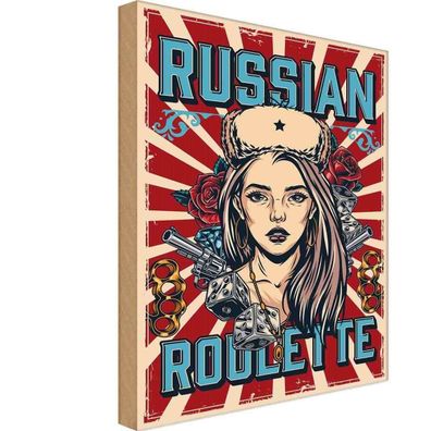 Holzschild 18x12 cm - Pinup russian roulette
