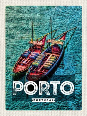 Holzschild 30x40 cm - Porto Portugal Poster Meer Boote