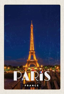 Blechschild 20x30 cm - Paris France Eiffelturm Nacht Lichter