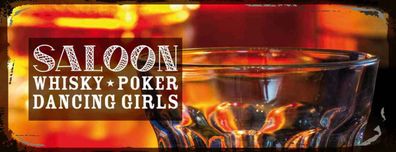 Blechschild 27x10 cm - Saloon Whisky Poker Zigarre Girls