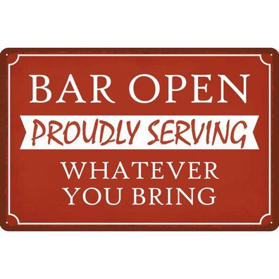 vianmo Blechschild 30x40 cm gewölbt Essen Trinken Bar open proudly serving
