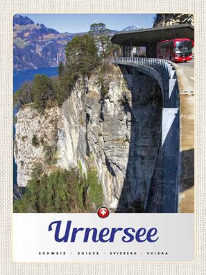 Blechschild 30x40 cm - Urnersee Schweiz Bus Gebirge Natur
