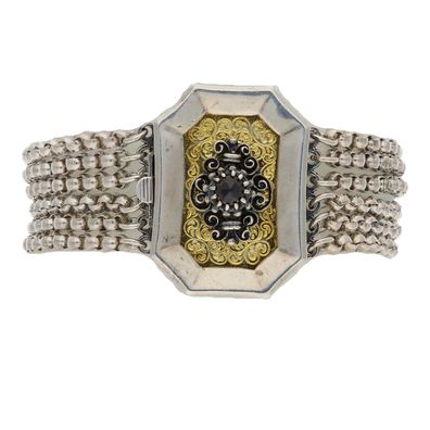 Trachten Armband 835er Silber mit Granat, geschwärzt, Handarbeit, getragen