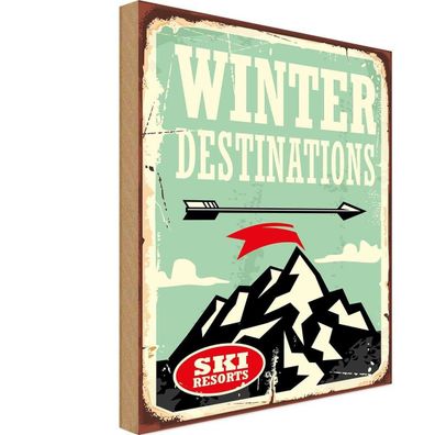 vianmo Holzschild 20x30 cm Dekoration Ski winter destinations