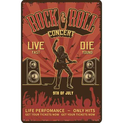 Blechschild 30x40 cm - Rock&Roll Concert live 9th july